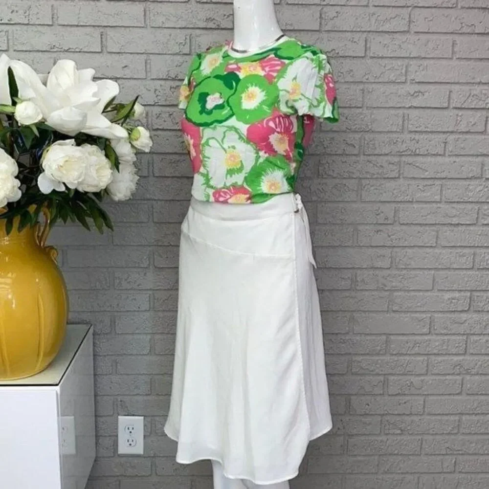 Vince Camuto Women White Hi-Lo Hem Wrap Skirt Size 8P